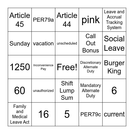 Admin BINGO Card