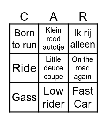 Muziek bingo CAR Bingo Card