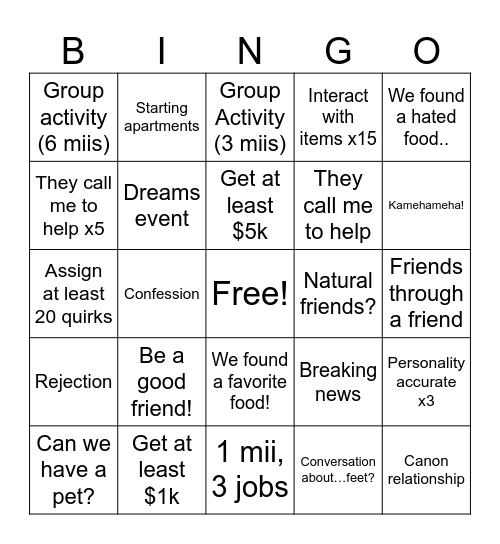 Tomodachi: Fanfic Edition Bingo Card