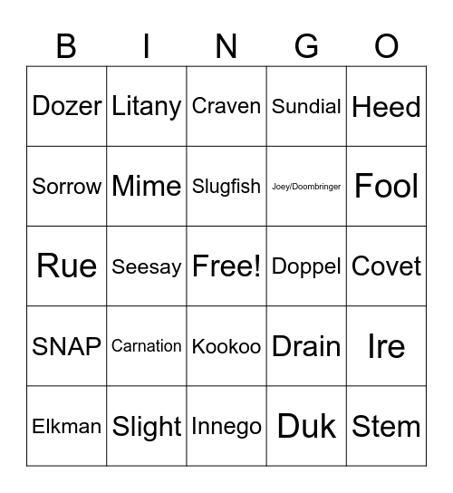 Grace Mayhem Bingo(SHAME obviously not included) Bingo Card