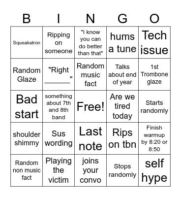 Band Bingo Card