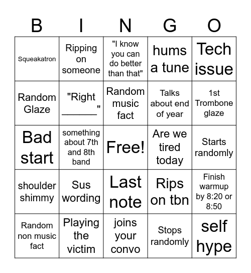 Band Bingo Card