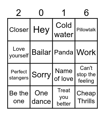 Muziek bingo Top 100 2016 Bingo Card
