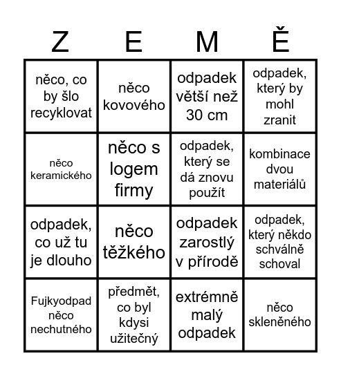 Den Země Bingo Card