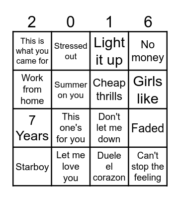 Muziek bingo Top 100 2016 Bingo Card