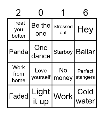 Muziek bingo Top 100 2016 Bingo Card