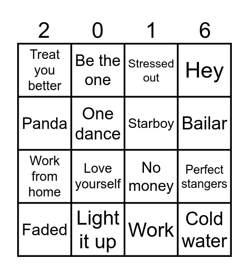 Muziek bingo Top 100 2016 Bingo Card