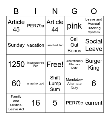 Admin BINGO Card