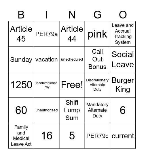 Admin BINGO Card