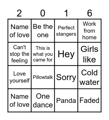 Muziek bingo Top 100 2016 Bingo Card