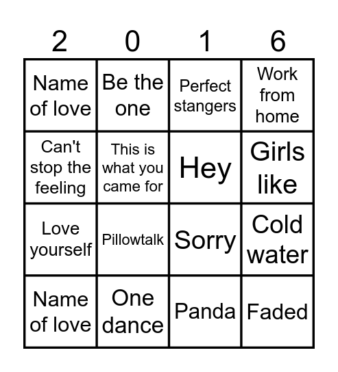 Muziek bingo Top 100 2016 Bingo Card