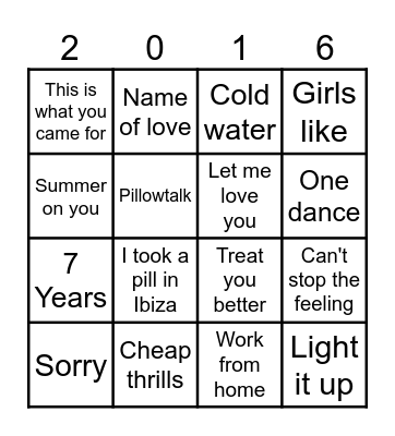 Muziek bingo Top 100 2016 Bingo Card