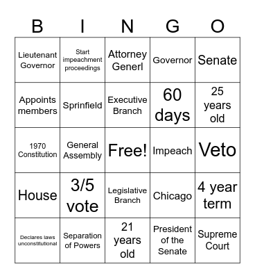 Illinois Constitution Bingo Card