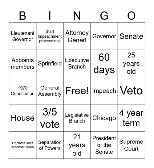 Illinois Constitution Bingo Card