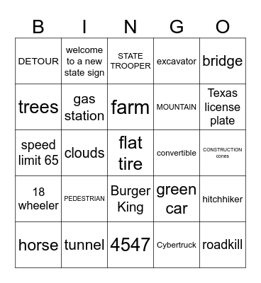 Road trip bingo! Bingo Card