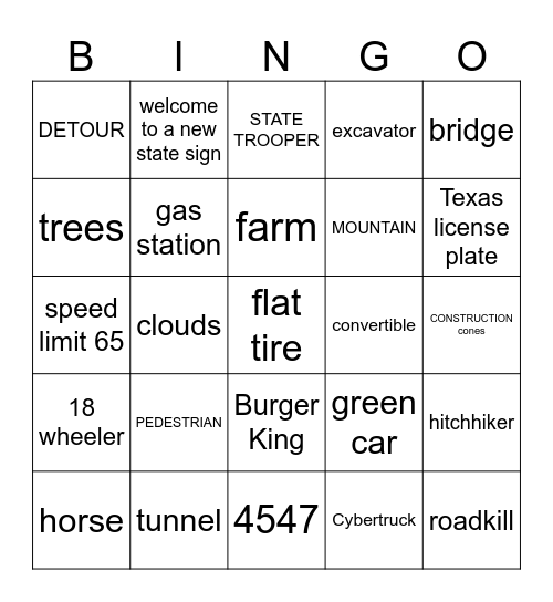 Road trip bingo! Bingo Card