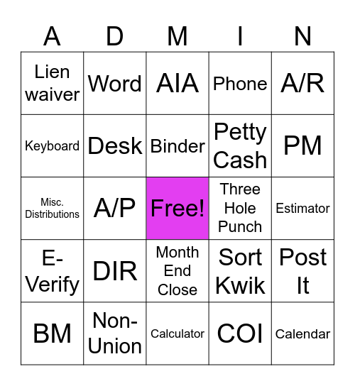 ADMIN BINGO Card