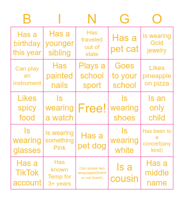 Birthday Bingo Card