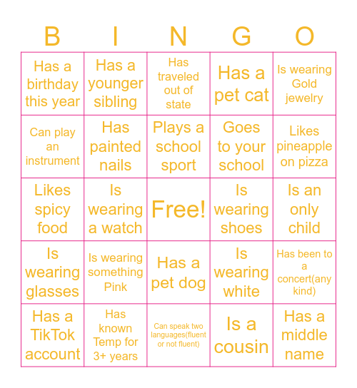 Birthday Bingo Card