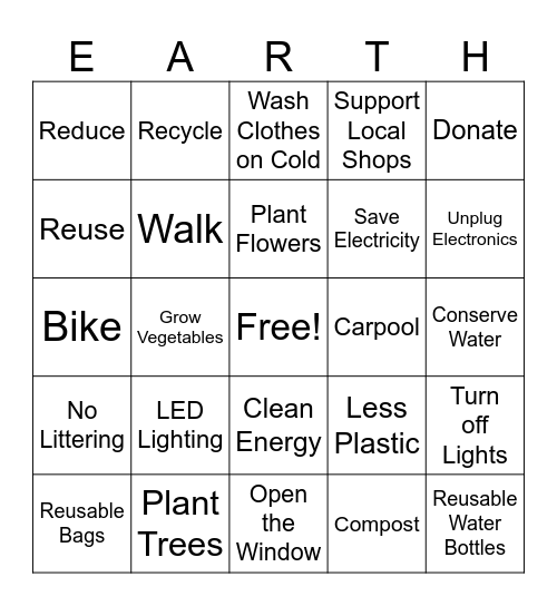 HAPPY EARTH DAY Bingo Card