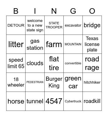 Road trip bingo! Bingo Card