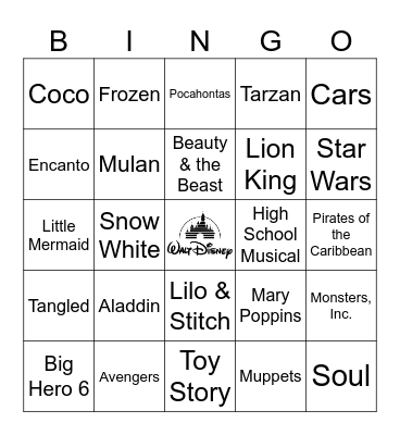 Disney Movie Bingo Card