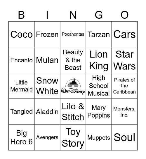 Disney Movie Bingo Card