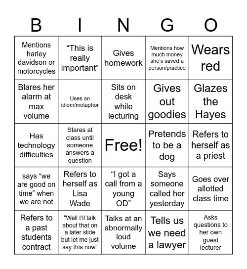 Wade's World Bingo Card