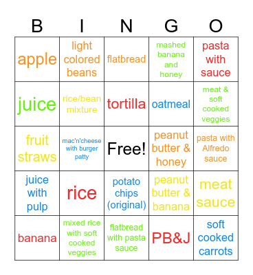 Food Chaining Bingo Card