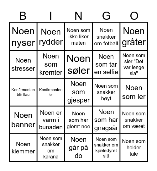 Konfirmasjon Bingo Card