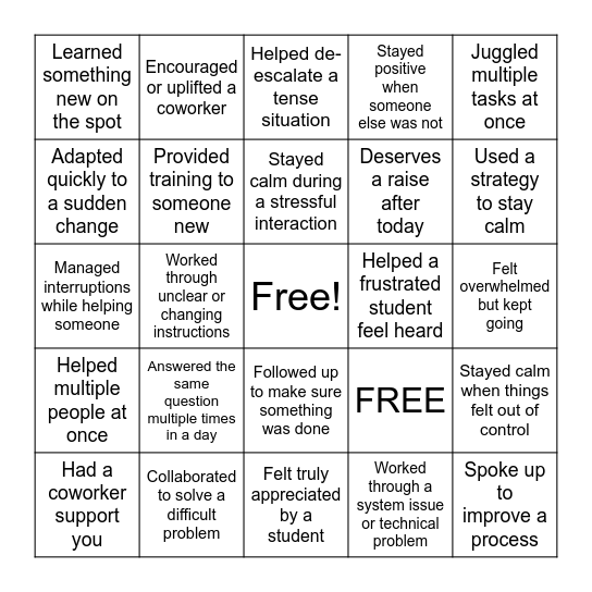 FAO Bingo Card