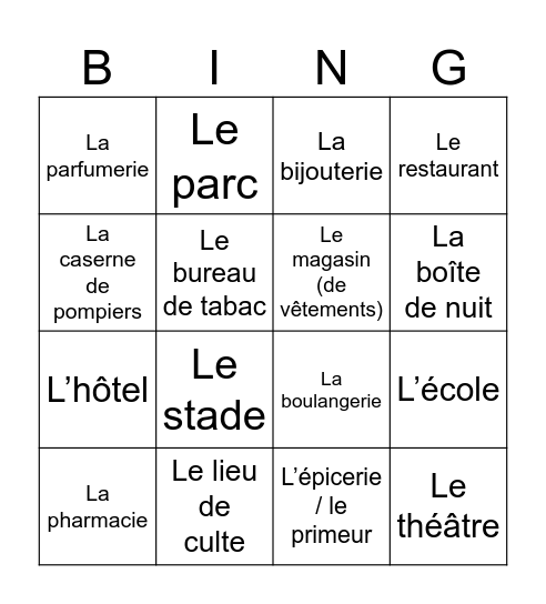 Bingo des commerces Bingo Card