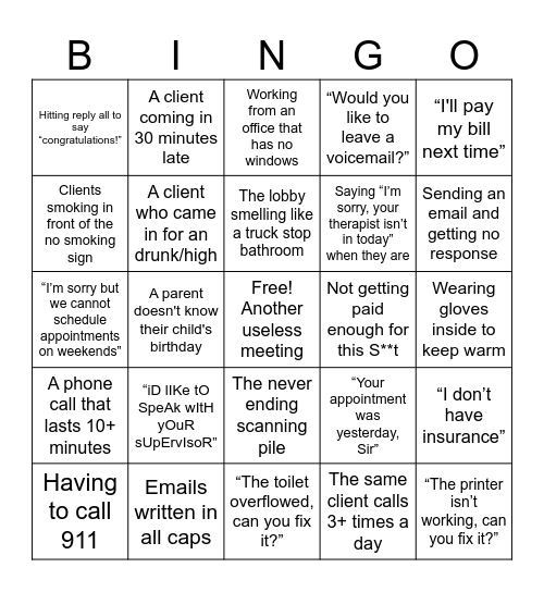 Support Staff Bingo Card
