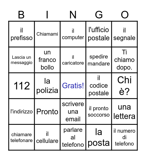 i servizi pubblici e privati Bingo Card