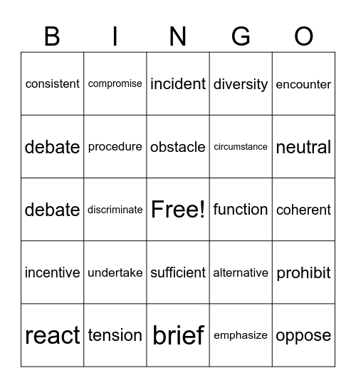 Grade 8 Bingo Card