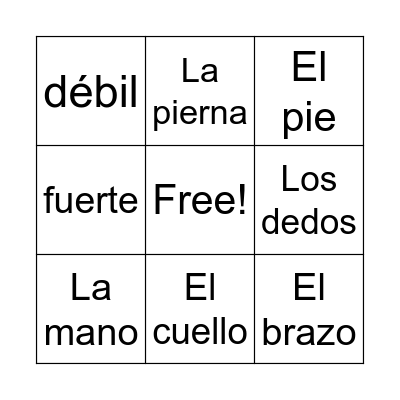 El cuerpo Bingo Card