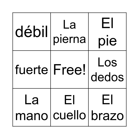 El cuerpo Bingo Card
