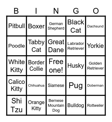 Pet Bingo Card