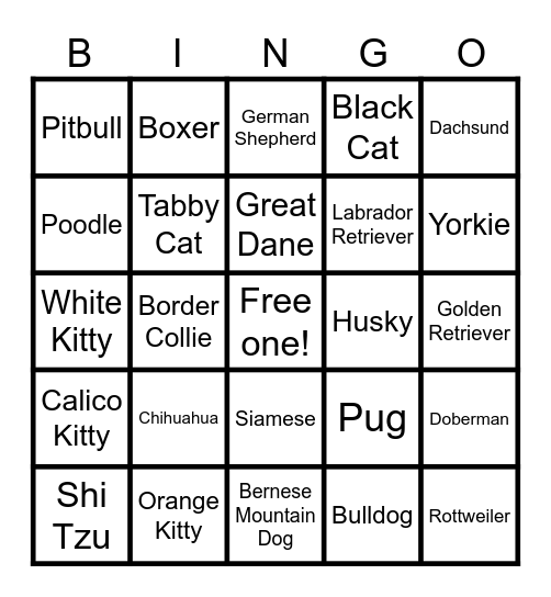 Pet Bingo Card