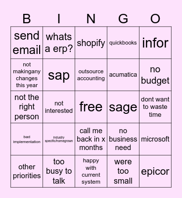 Objection Handling BINGO Card