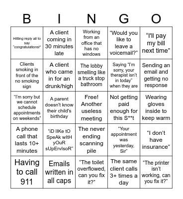 Support Staff Bingo Card
