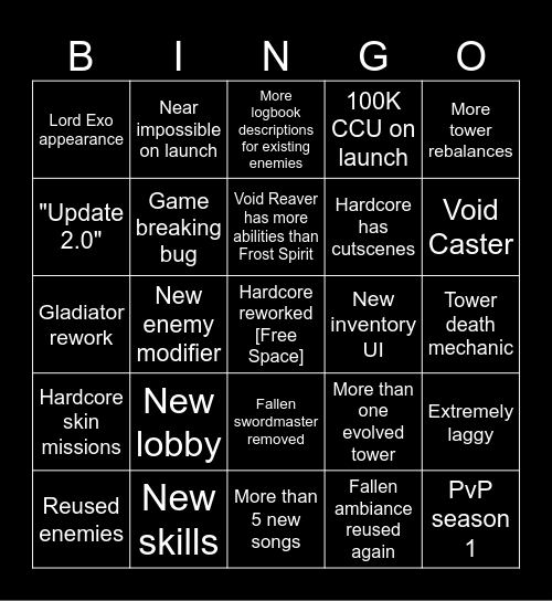 Hardcore Rework Bingo! [TDS] Bingo Card