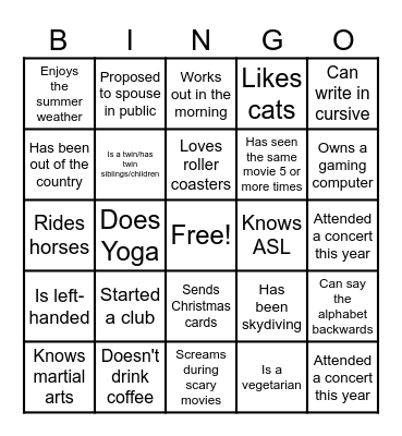 Human Bingo Card
