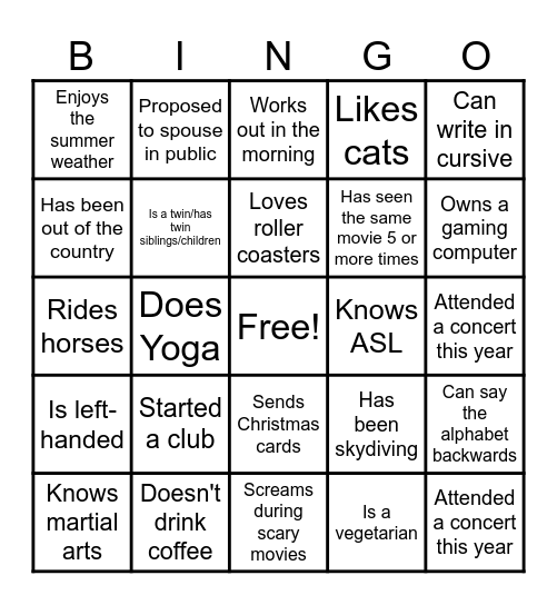 Human Bingo Card