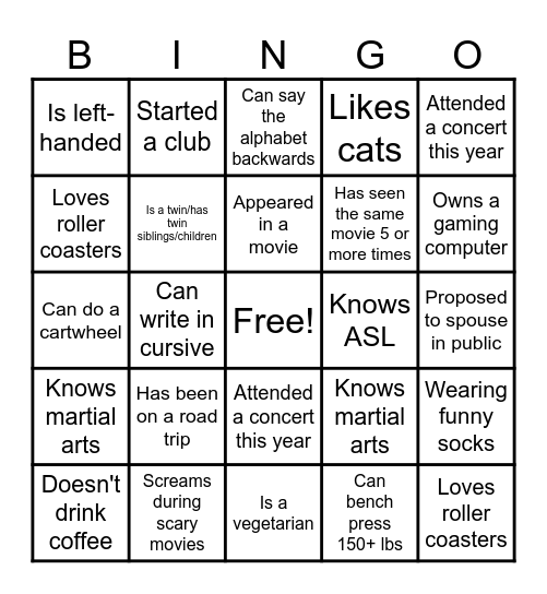Human Bingo Card