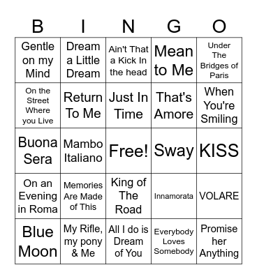 DEAN MARTIN MUSIC BINGO Card