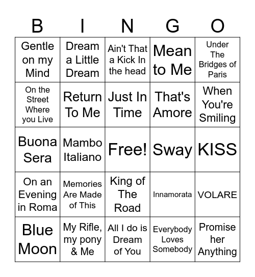 DEAN MARTIN MUSIC BINGO Card