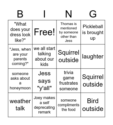 Wedding Shower Bingo! Bingo Card