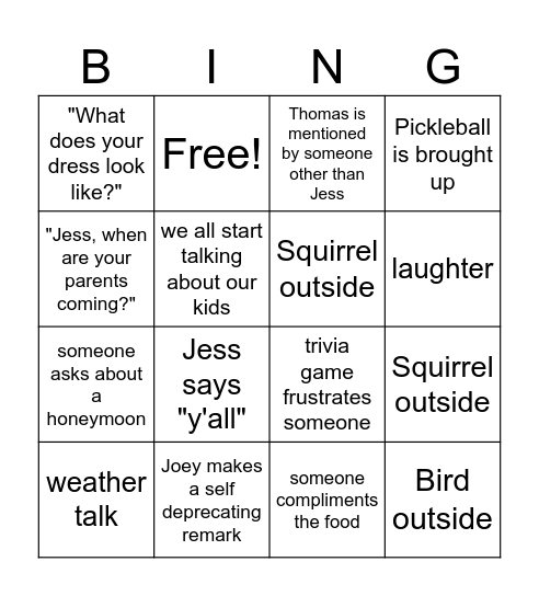 Wedding Shower Bingo! Bingo Card