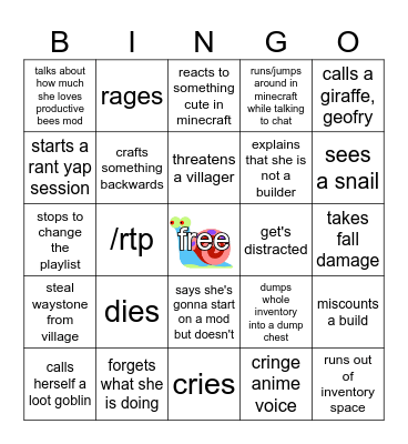 Sneelz Minecraft Bingo! Bingo Card